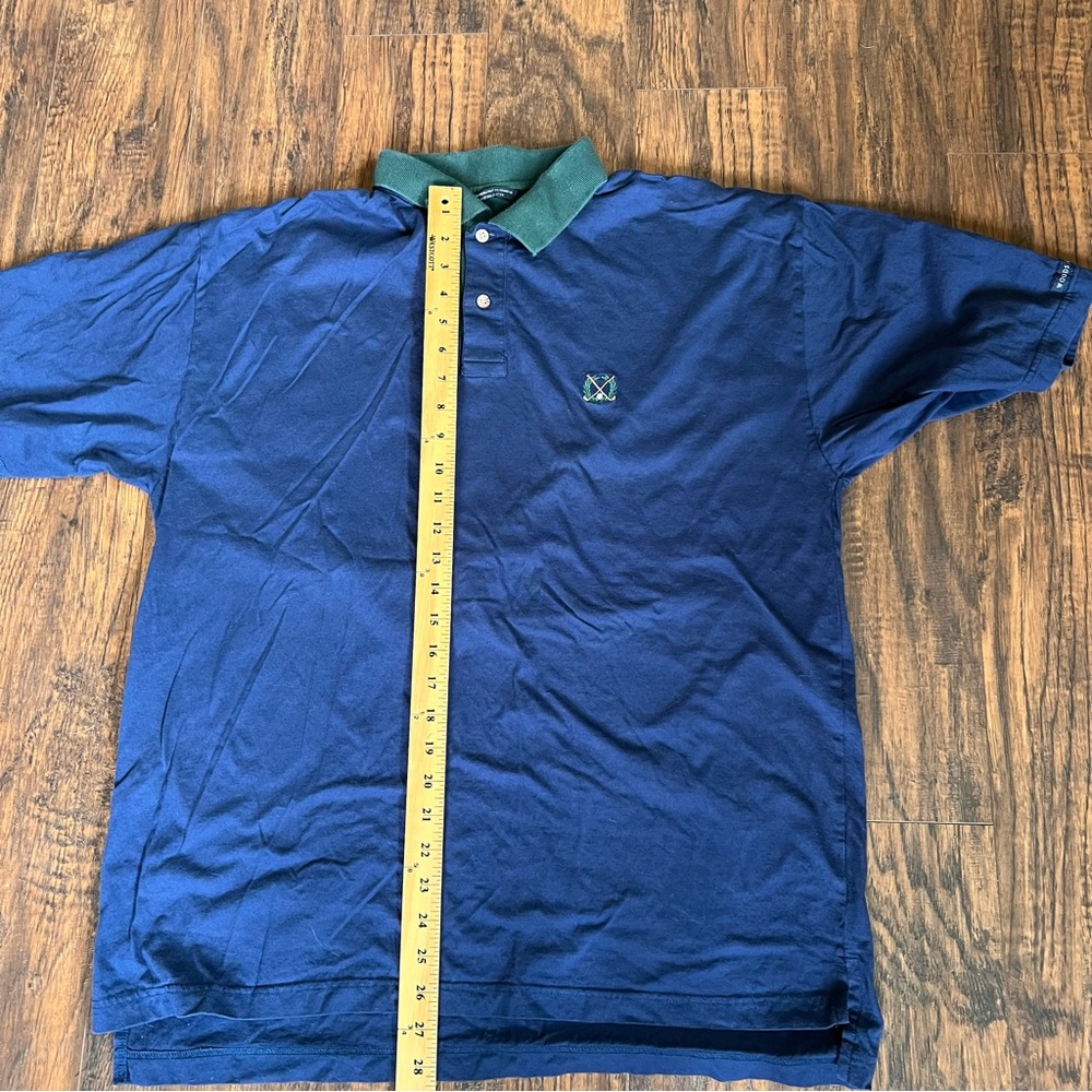 Golf Men’s Polo XXL Shirt Navy Blue Woods & Gray Embroidered Emblem Green Collar - Picture 6 of 6